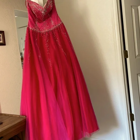 open lace back dress Long Hot Pink A-Line Prom Dress with Lace-Up Corset Hot Pink / Small